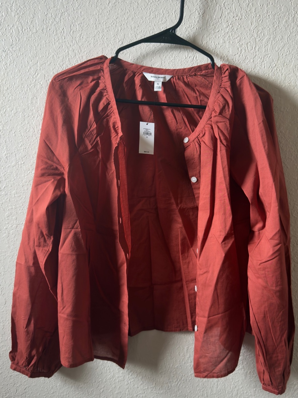 Banana Republic Rust Red Button-Front Long Sleeve Top